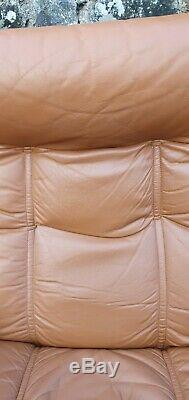 Vintage Ekornes Stressless Brown Tan Leather Reclining Armchair Swivel Chair