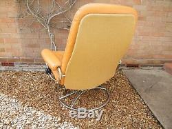 Vintage Ekornes Stressless Mid Century Chairs and Ottoman Tan Leather