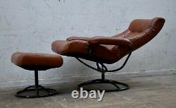 Vintage Ekornes Stressless Tan Leather Reclining Chair & Footstool