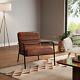 Vintage Faux Tan Leather Armchair Accent Chair Club Chair Industrial Metal Frame