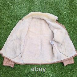 Vintage Flying Jacket Mens Medium Sheepskin Leather Tan Brown Shearling Lining