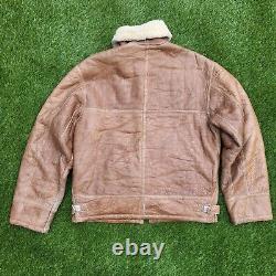 Vintage Flying Jacket Mens Medium Sheepskin Leather Tan Brown Shearling Lining