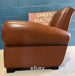 Vintage French Style Faux Tan Leather Distressed Gentlemen's Lounge Club Chair