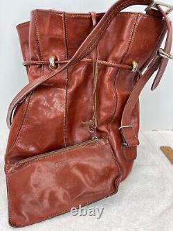Vintage French Texier Chestnut Tan Leather Bucket Bag