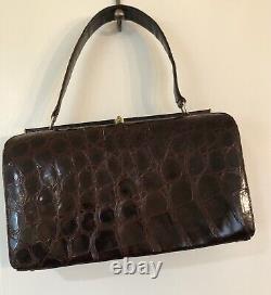 Vintage Genuine Dark Brown Crocodile Handbag
