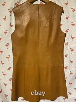 Vintage Gimbels MOD GoGo Leather Sleeveless Tan Women 14 Zipper Dress A5065