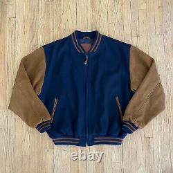 Vintage Golden Bear Men's XL Varsity Jacket Navy Wool Tan Leather USA Zip