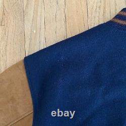 Vintage Golden Bear Men's XL Varsity Jacket Navy Wool Tan Leather USA Zip
