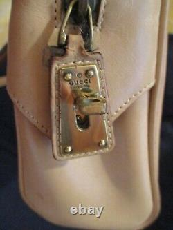 Vintage Gucci Tan/Camel-Color Leather, Zipper & Lock Satchel Handbag