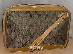 Vintage Gucci Tan Leather & Canvas Monogram GG Wristlet Clutch Pouch Bag Unisex