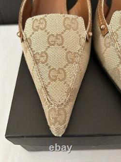 Vintage Gucci Tan Sling Back Kitten Heels Womens Size 36 C 3.5 UK