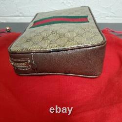Vintage Gucci Tan With Web PVC And Leather Toiletry/Wristlet