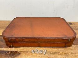Vintage HONEY TAN leather art deco style briefcase suitcase with PATINA + KEYS