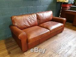 Vintage Halo Living Chesterfield Distressed Tan Real Leather Club Sofa 2