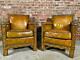 Vintage Halo Pair of Moroccan Style Armchairs Tan Leather with Brass Studs