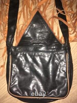 Vintage Handmade Blk Soft Leather bag with Tan fringing
