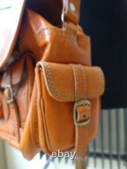 Vintage Handmade Leather Tan Brown Orange Satchel Bag Small Excellent Condition