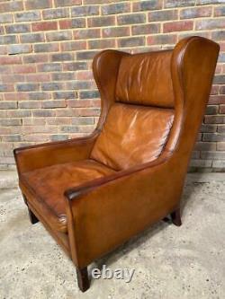 Vintage Hans Mogensen Danish 1970 Patinated Tan Leather Armchair