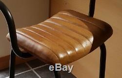 Vintage Industrial Tan Brown Leather Breakfast Bar stool Black Kitchen Chair