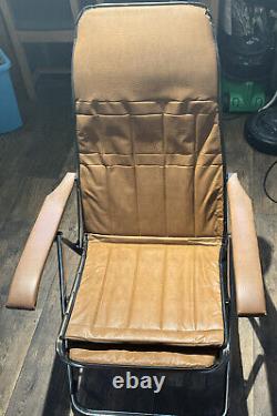 Vintage Italian Faux Tan Leather Maule Marga Reclining Lounge Chair Deck Chair