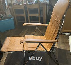 Vintage Italian Faux Tan Leather Maule Marga Reclining Lounge Chair Deck Chair