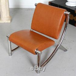 Vintage Italian Sofa and Chair Chrome Tan Leather 1980's Art Moderne