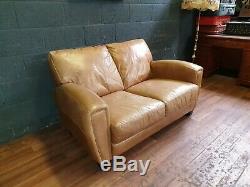Vintage John Lewis Chesterfield Camel Tan Real Leather Club Art Deco Sofa
