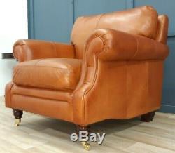 Vintage John Lewis Chesterfield Distressed Chestnut Tan Leather Armchair Chair