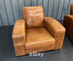 Vintage John Lewis Chesterfield Distressed Leather Tan Club Armchair