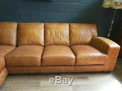 Vintage John Lewis Chesterfield Distressed Tan Aniline Leather Club Corner Sofa