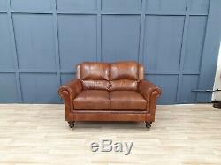 Vintage John Lewis Chesterfield Distressed Tan Real Leather Club Cottage Sofa