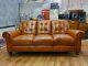 Vintage John Lewis Chesterfield Distressed Tan Real Leather Club Cottage Sofa 1