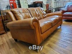 Vintage John Lewis Chesterfield Distressed Tan Real Leather Club Cottage Sofa 1