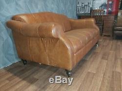 Vintage John Lewis Victorian Chesterfield Chestnut Tan Leather Club Sofa 3