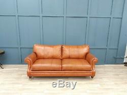 Vintage John Lewis Victorian Chesterfield Distressed Chestnut Tan Leather Sofa