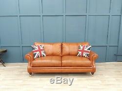 Vintage John Lewis Victorian Chesterfield Distressed Chestnut Tan Leather Sofa