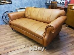 Vintage John Lewis Victorian Chesterfield Tan Leather Club Sofa 3