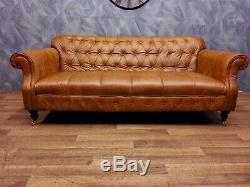 Vintage John Lewis Victorian Chesterfield Tan Leather Club Sofa 4