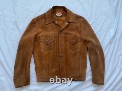 Vintage LEVIS suede leather jacket denim style brown tan button 34-38 bomber LVC