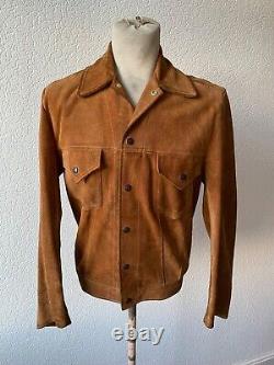 Vintage LEVIS suede leather jacket denim style brown tan button 34-38 bomber LVC