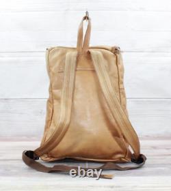 Vintage LL Bean Womens Tan Full Grain Leather Top Zip Day Pack Backpack