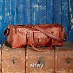 Vintage Large Genuine Leather Holdall Travel Weekend Cabin Sports Duffel Bag Tan