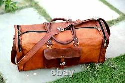 Vintage Large Genuine Leather Holdall Travel Weekend Cabin Sports Duffel Bag Tan