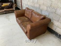 Vintage Laura Ashley Burgess Large Aged Tan Leather Sofa