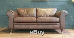 Vintage Laura Ashley Chesterfield Tan Soft Real Leather Cottage Farmhouse Sofa
