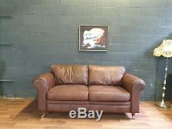 Vintage Laura Ashley Chesterfield Tan Soft Real Leather Cottage Farmhouse Sofa