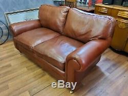 Vintage Laura Ashley Chesterfield Tan Soft Real Leather Cottage Sofa