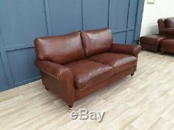 Vintage Laura Ashley Chesterfield Tan Soft Real Leather Cottage Sofa