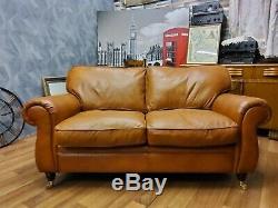 Vintage Laura Ashley Distressed Style Tan Leather Sofa 3 Seater