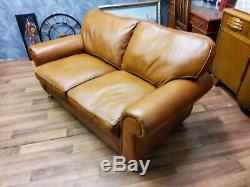 Vintage Laura Ashley Distressed Style Tan Leather Sofa 3 Seater